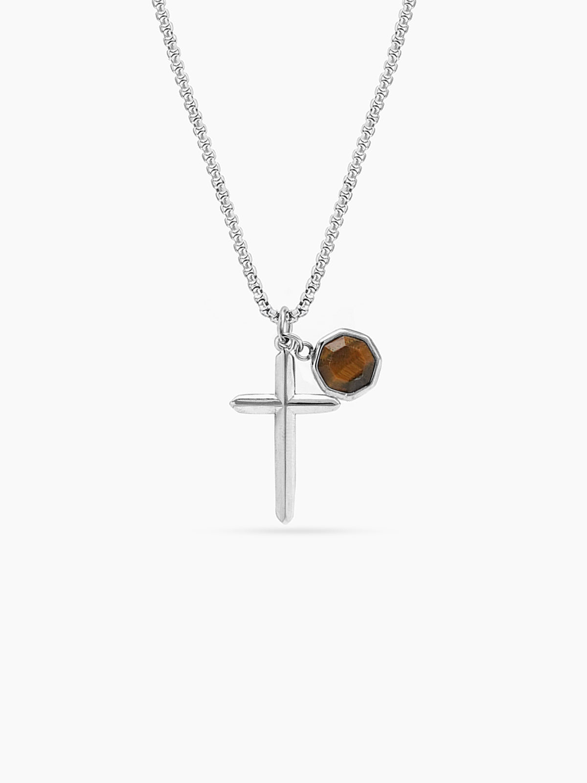 Tobias Cross Silver - Brown Charm Men's Chain Pendant Necklace