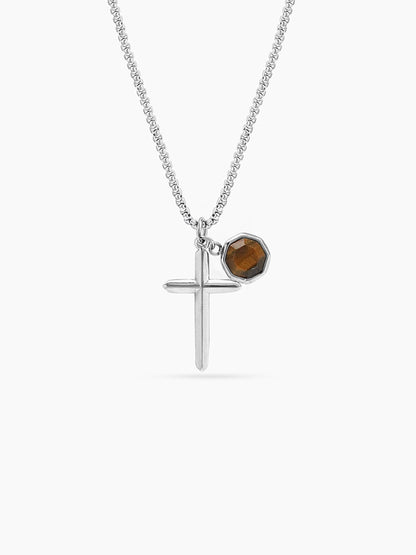 Tobias Cross Silver - Brown Charm Men's Chain Pendant Necklace