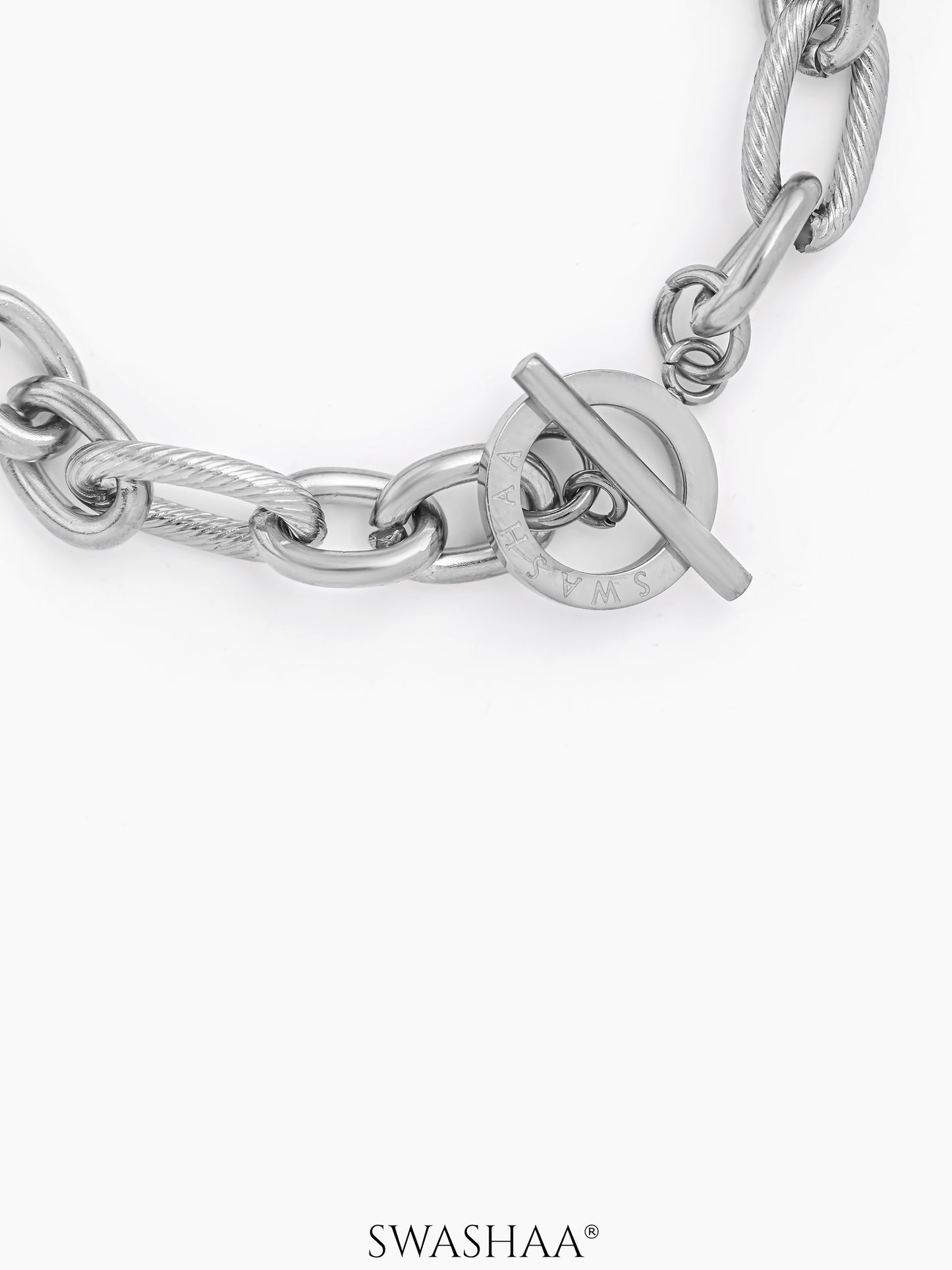 Toggle Chain Figaro Silver Men's Bracelet