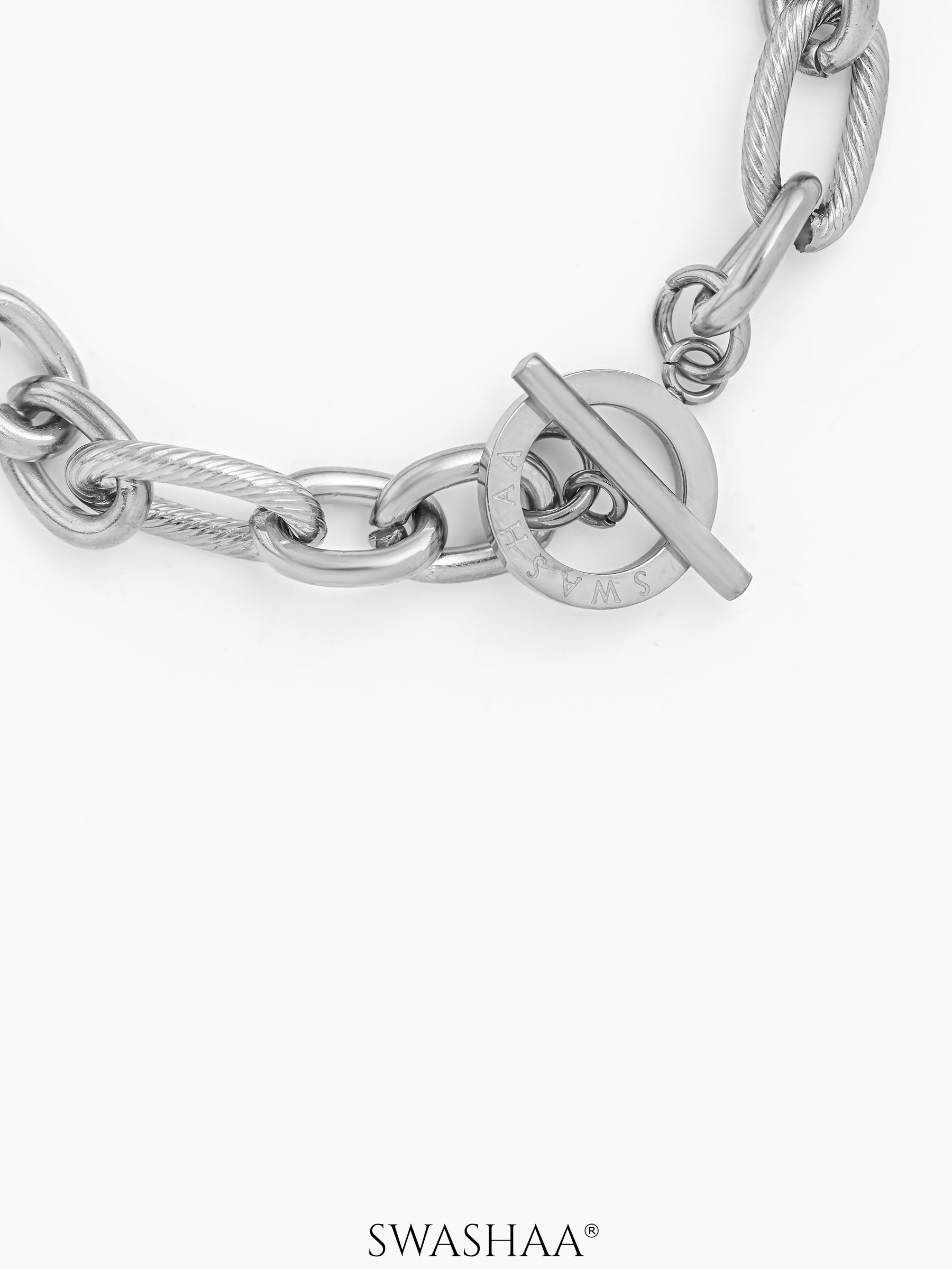 Toggle Chain Figaro Silver Men's Bracelet