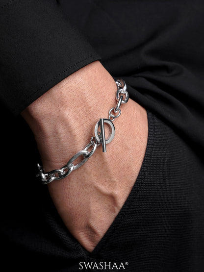 Toggle Chain Figaro Silver Men's Bracelet