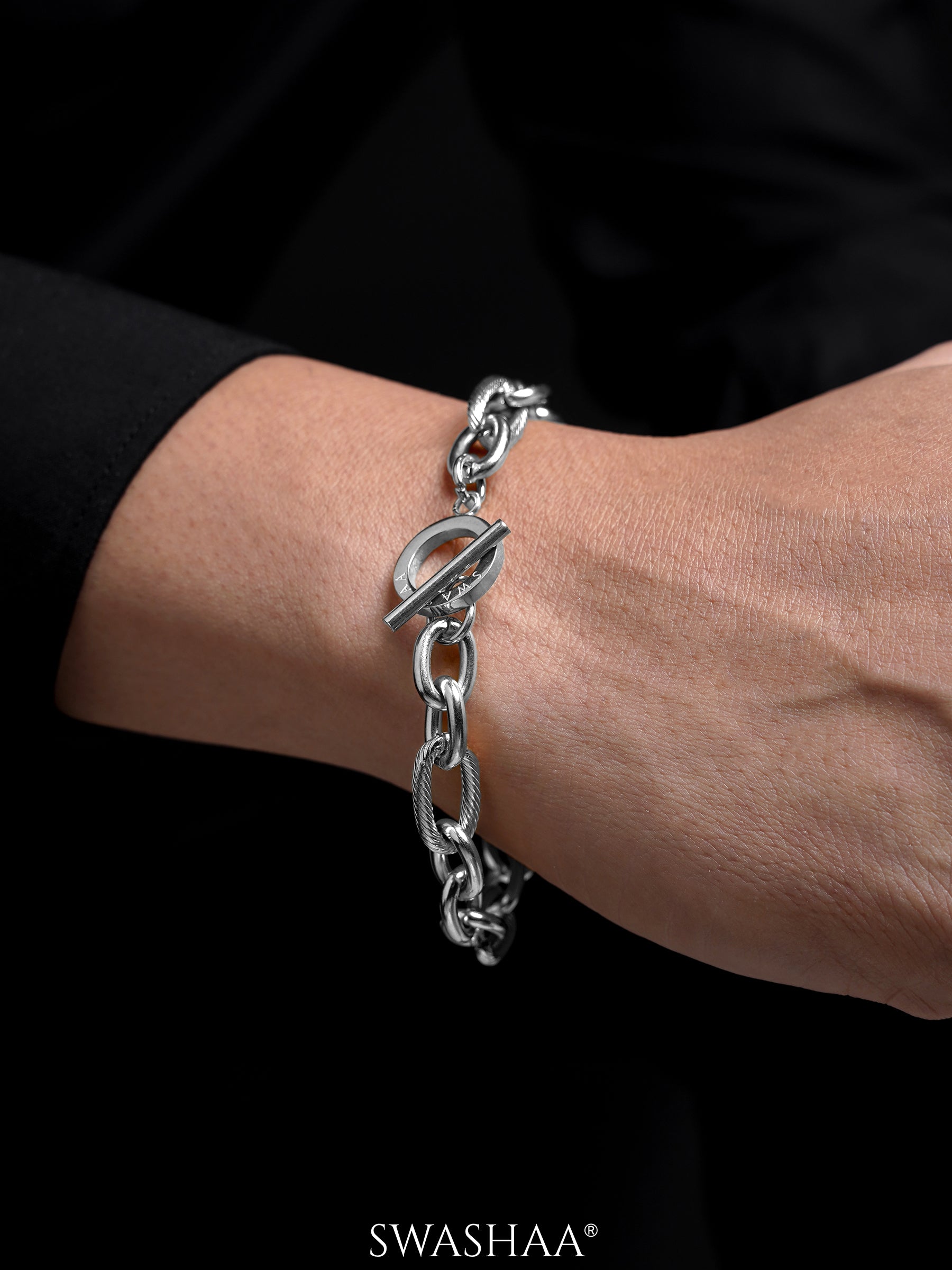 Toggle Chain Figaro Silver Men's Bracelet