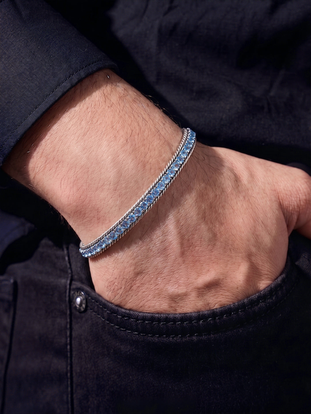 Torvian Blue Diamond Silver Men's Loose Bracelet