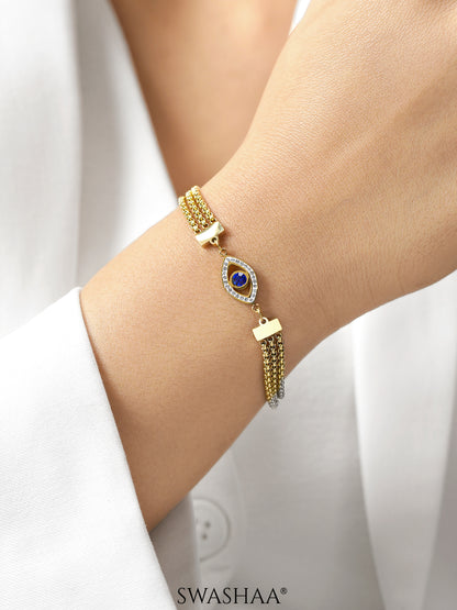 Trinity Blue Evil Eye Charm 18K Gold Plated Layered Chain Bracelet