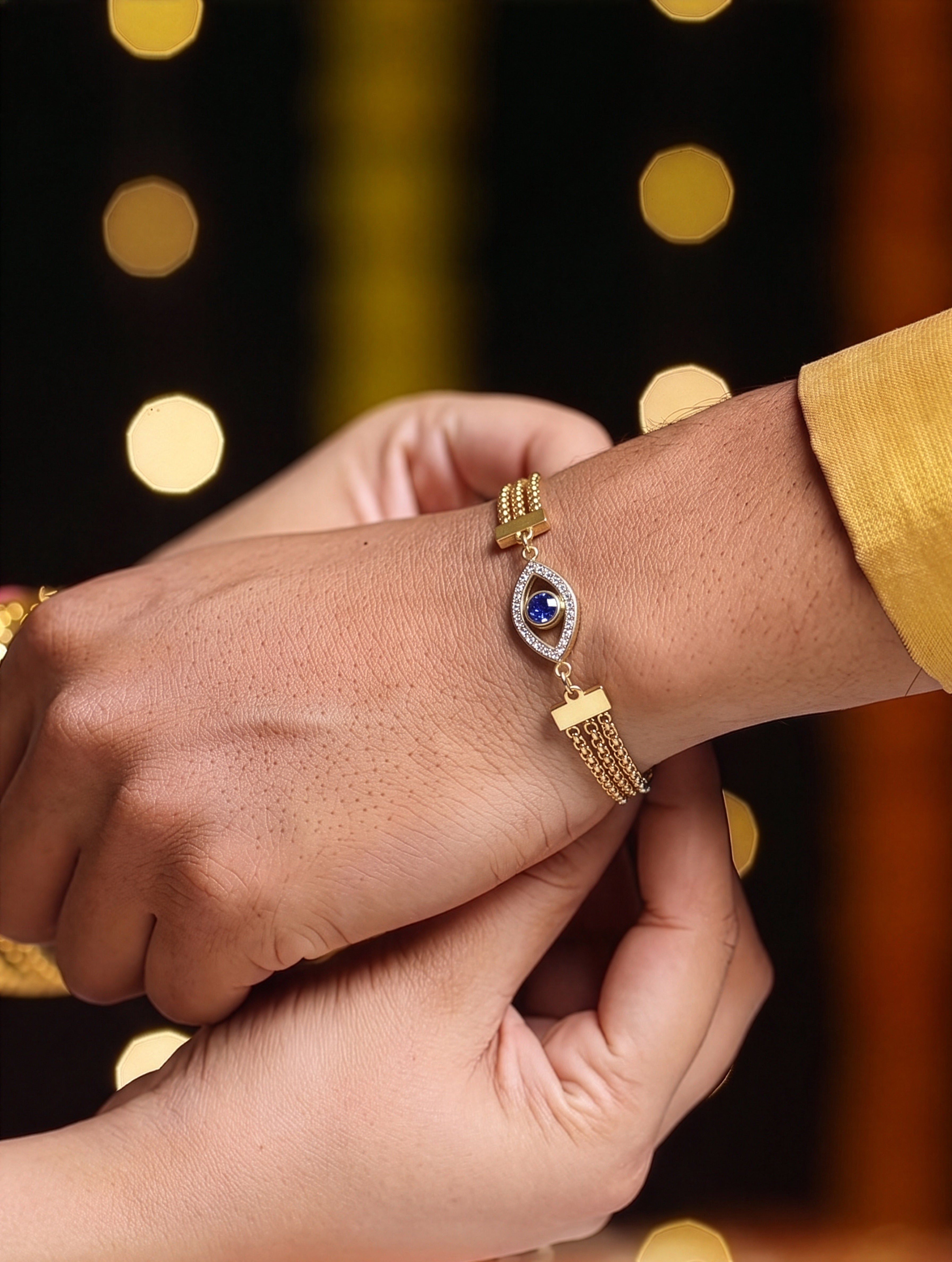 Trinity Blue Evil Eye Charm 18K Gold Plated Layered Chain Bracelet