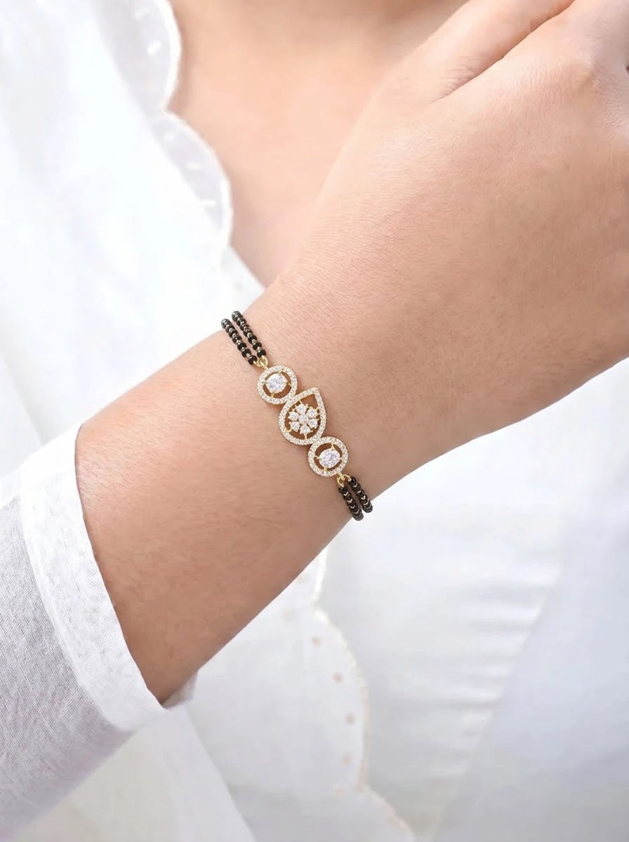 Triveni Diamond Solitaire 18K Gold Plated Women's Mangalsutra Bracelet