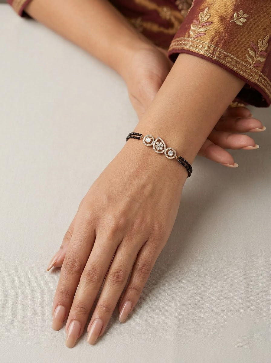 Triveni Diamond Solitaire 18K Gold Plated Women's Mangalsutra Bracelet