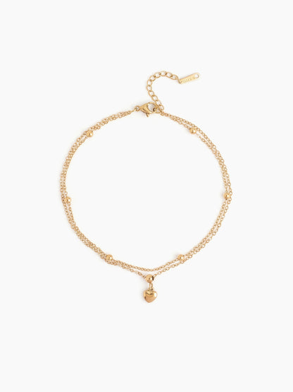 Trixie Heart Charm 18K Gold Plated Women's Layered Anklets