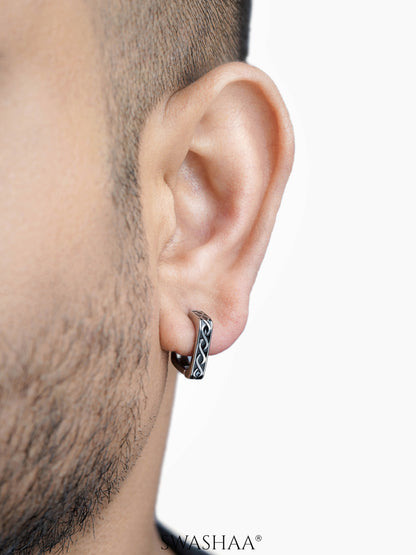 Troy Carved Swirl Square Silver Men's Hoop Earrings
