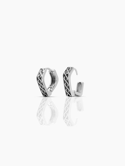 Troy Carved Swirl Square Silver Men's Hoop Earrings