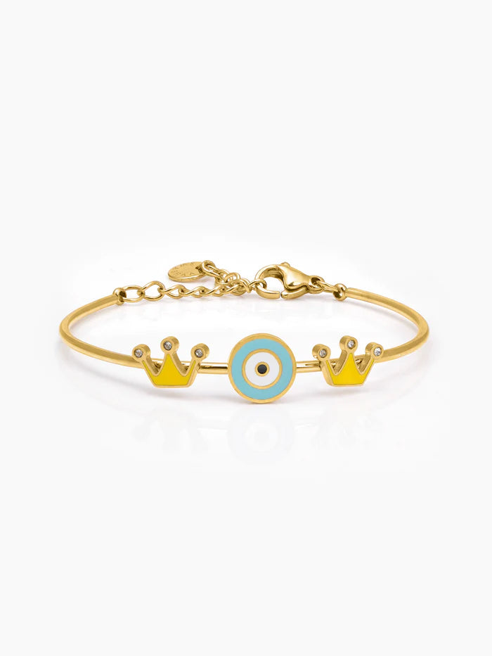 Twinkle Crown Evil Eye Charms 18K Gold Plated Kid's Cuff Kada Bracelet