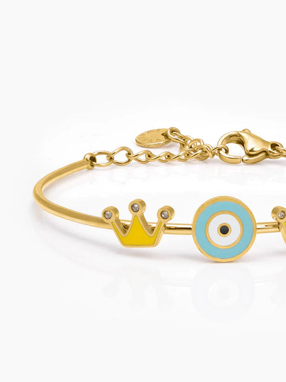 Twinkle Crown Evil Eye Charms 18K Gold Plated Kid's Cuff Kada Bracelet