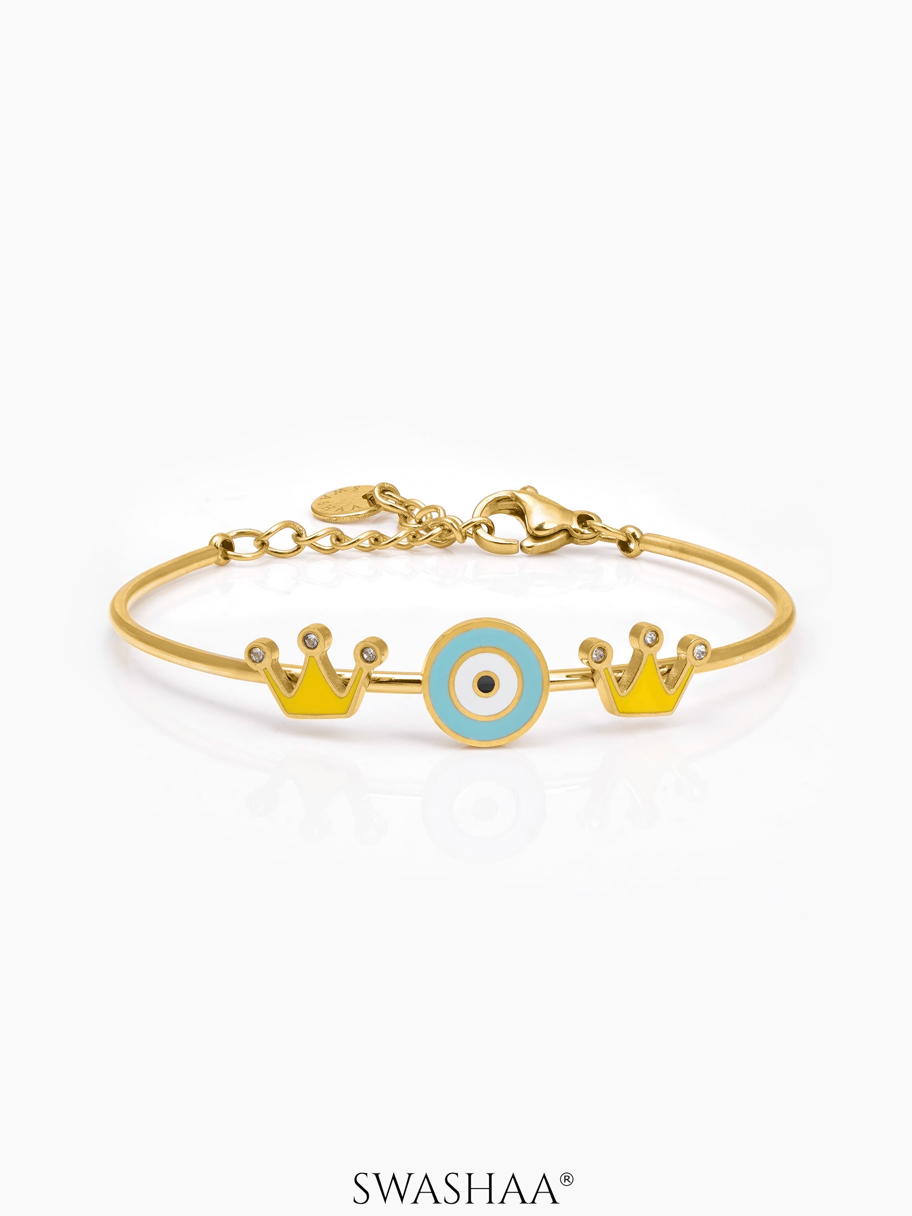 Twinkle Crown Evil Eye 18K Gold Plated Kid's Kada Bracelet