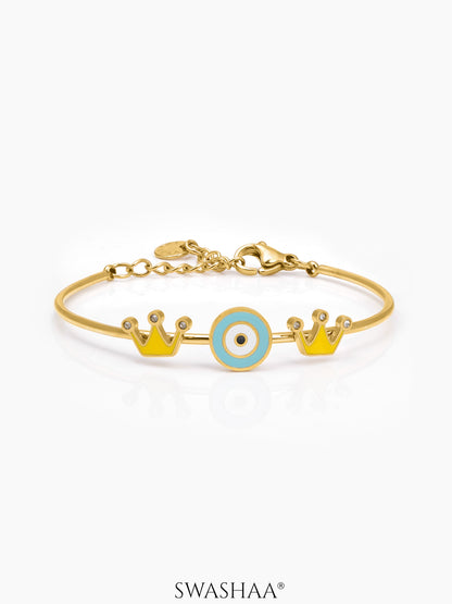 Twinkle Crown Evil Eye Charms 18K Gold Plated Kid's Cuff Kada Bracelet