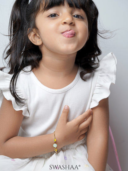 Twinkle Crown Evil Eye Charms 18K Gold Plated Kid's Cuff Kada Bracelet