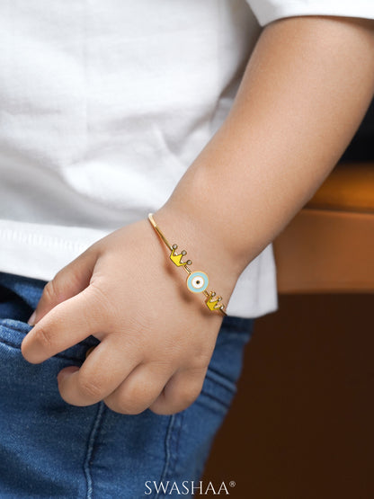 Twinkle Crown Evil Eye Charms 18K Gold Plated Kid's Cuff Kada Bracelet