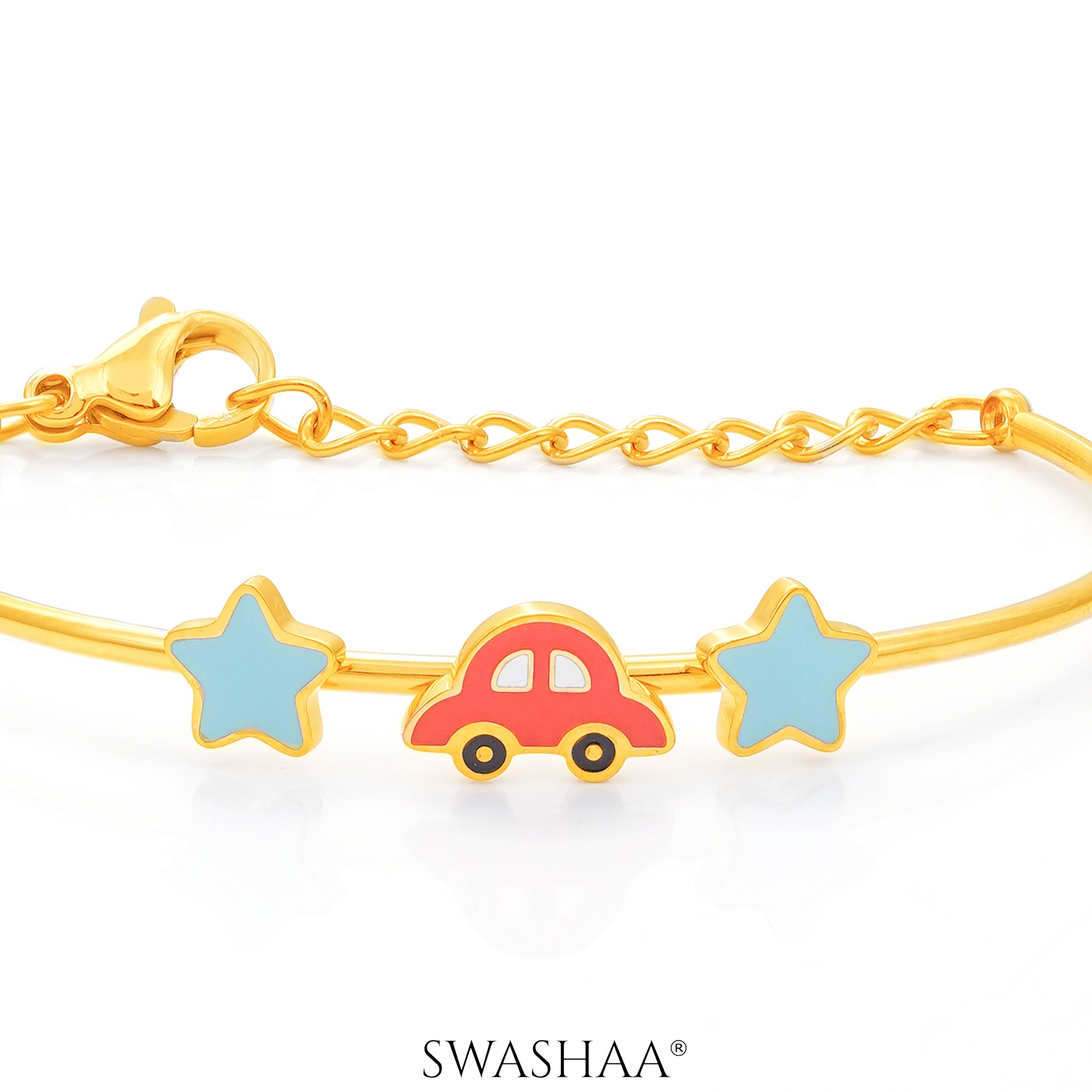 Twinkle Red Car Charms 18K Gold Plated Kid's Kada Bracelet
