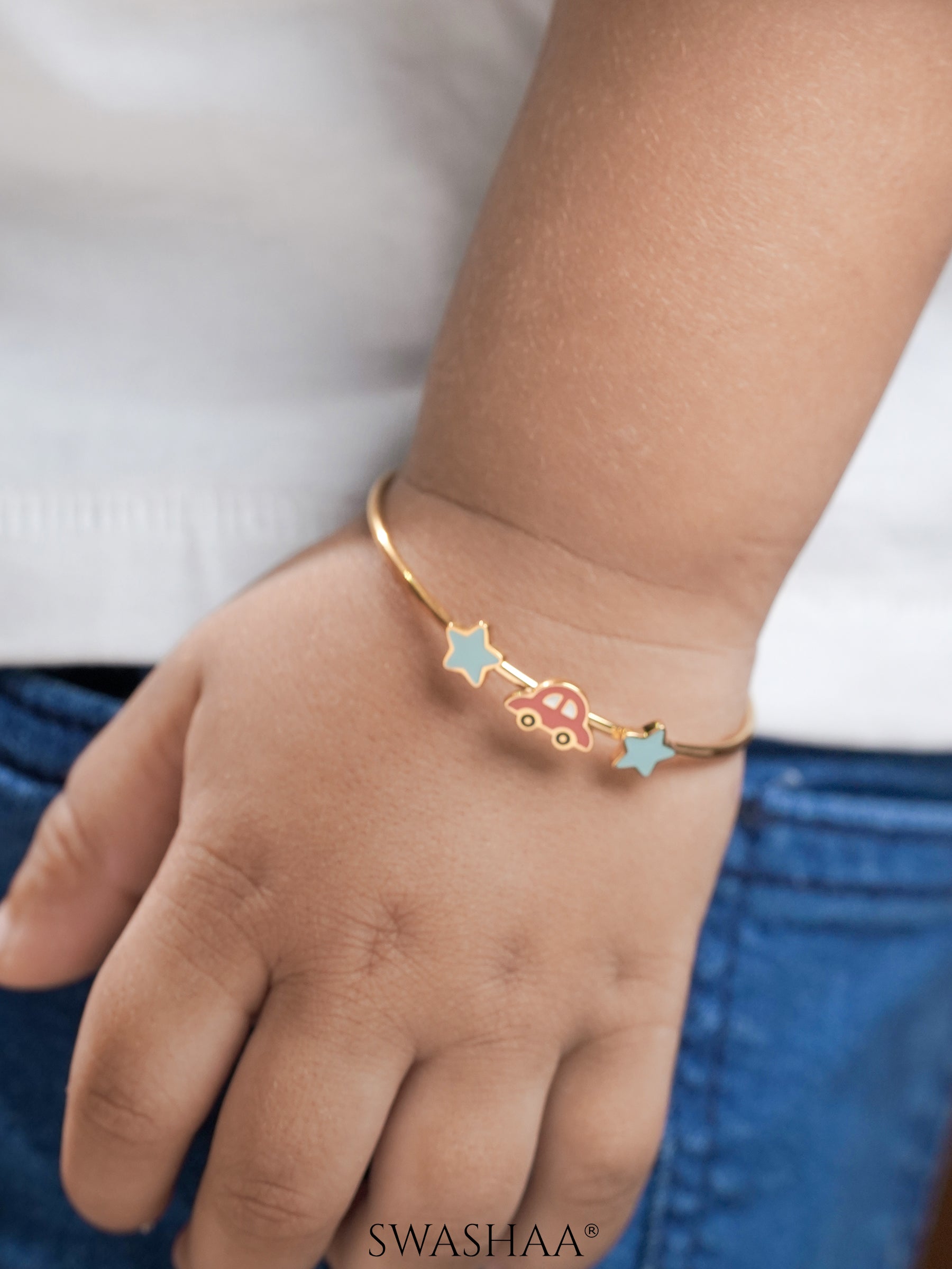 Twinkle Red Car Charms 18K Gold Plated Kid's Kada Bracelet