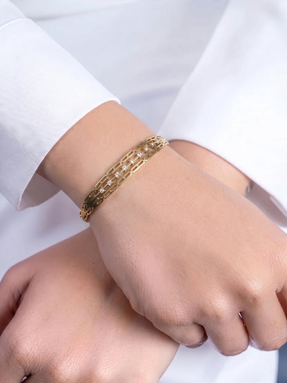 Ulina Linear Link Diamond Solitaire 18K Gold Plated Women's Solid Band Bracelet
