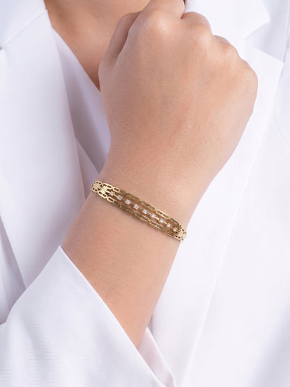 Ulina Linear Link Diamond Solitaire 18K Gold Plated Women's Solid Band Bracelet