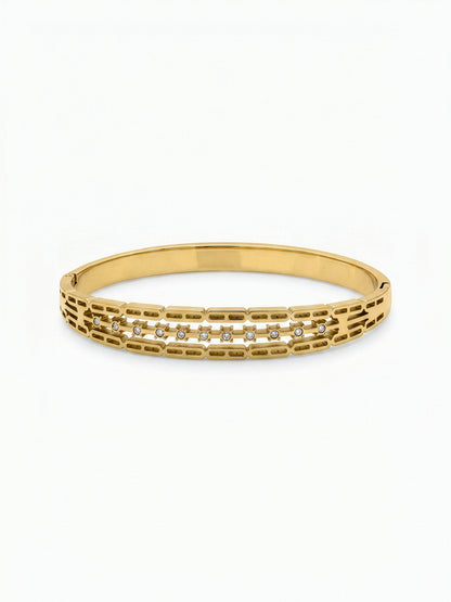 Ulina Linear Link Diamond Solitaire 18K Gold Plated Women's Solid Band Bracelet