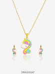 Unicorn Face 18K Gold Plated Kid's Pendant Necklace Set
