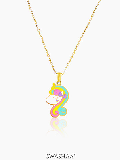 Unicorn Face Charm 18K Gold Plated Kid's Pendant Necklace Set