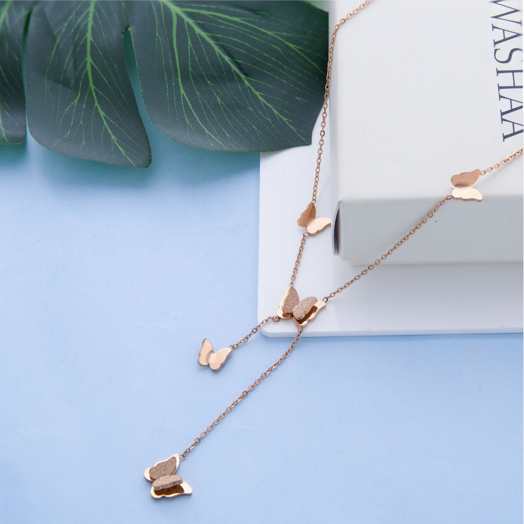 Statement Butterfly Rosegold Plated Necklace