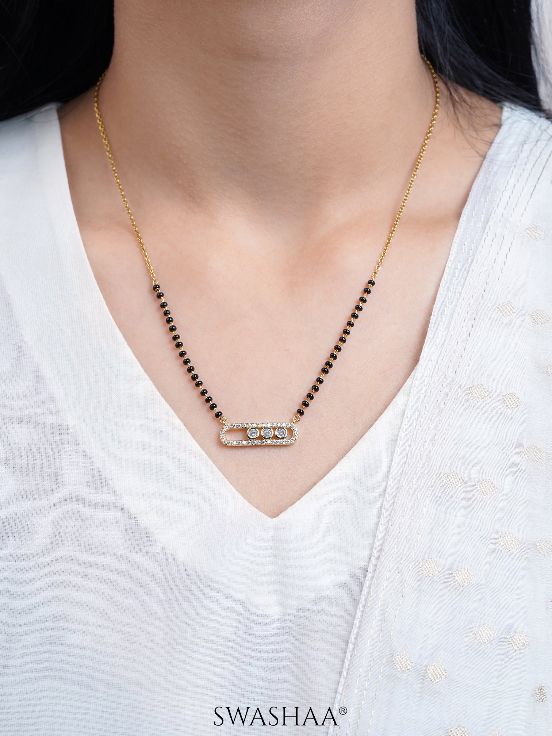 Urmi Diamond Solitaire Bar Frame 18K Gold Plated Mangalsutra