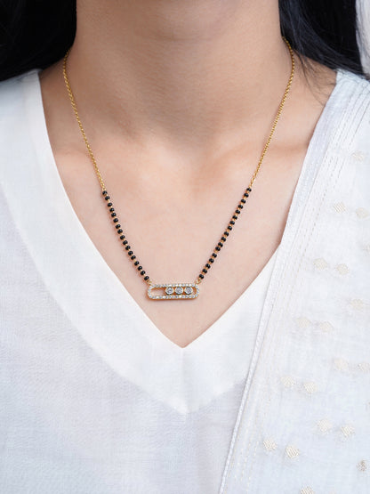Urmi Diamond Solitaire Bar Frame 14K Gold Plated Mangalsutra