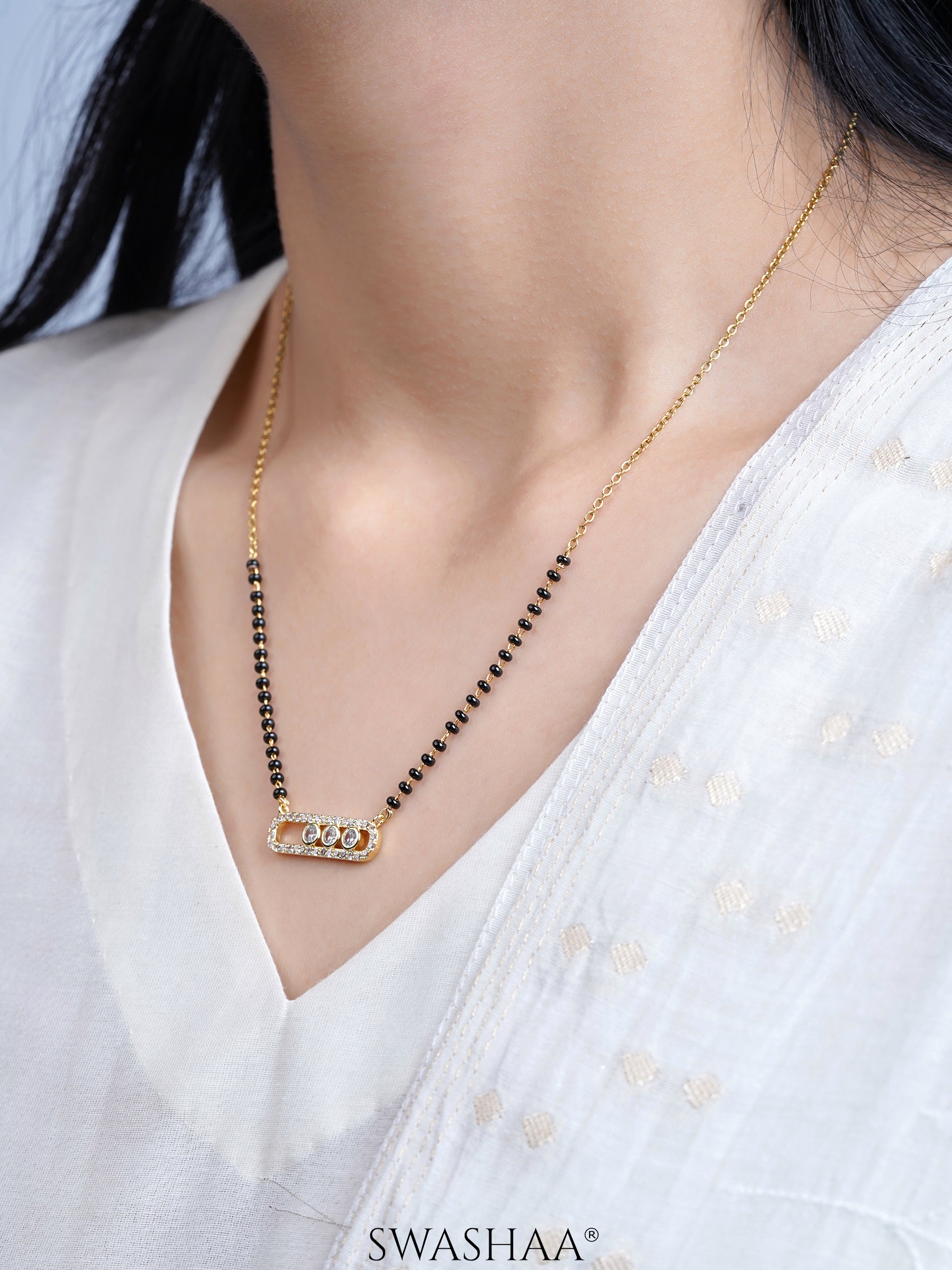 Urmi Diamond Solitaire Bar Frame 18K Gold Plated Mangalsutra