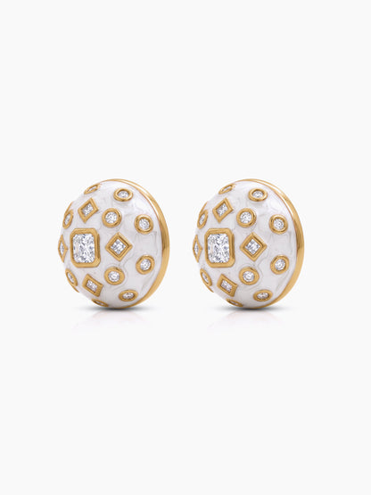 Usela Diamond Solitaire Cluster Dome 18K Gold Plated Women's Stud Earrings