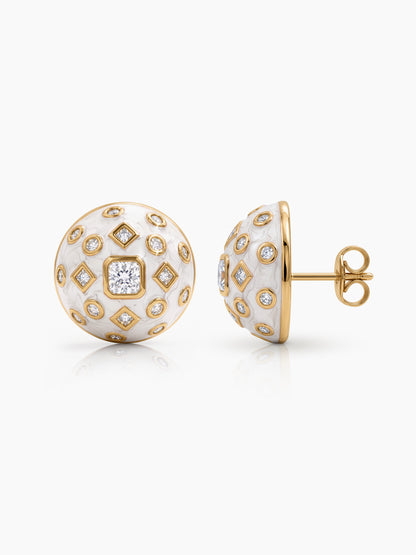 Usela Diamond Solitaire Cluster Dome 18K Gold Plated Women's Stud Earrings