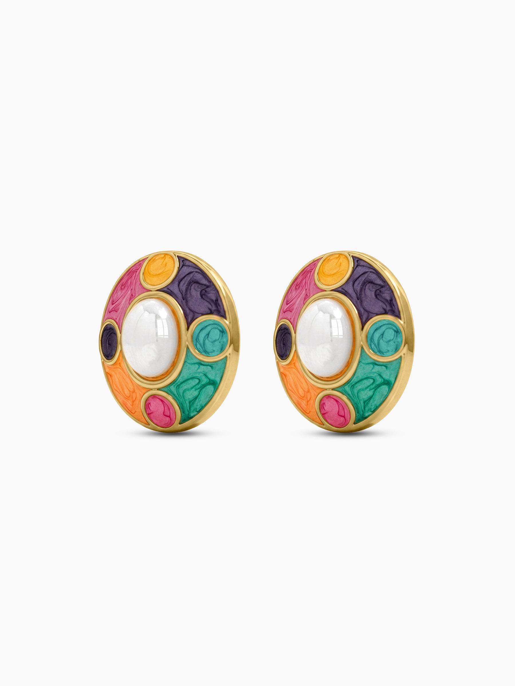Vivora Multicolour Halo White Stone 18K Gold Plated Women's Stud Earrings