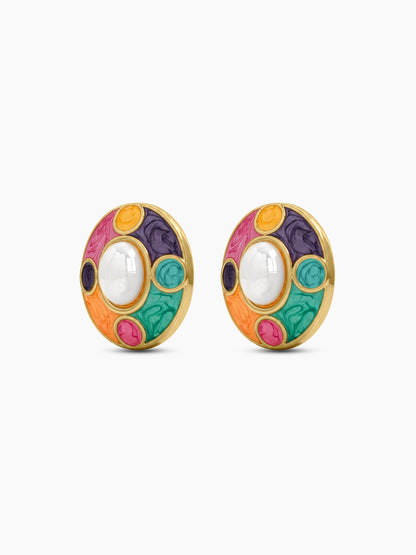 Vivora Multicolour Halo White Stone 18K Gold Plated Women's Stud Earrings