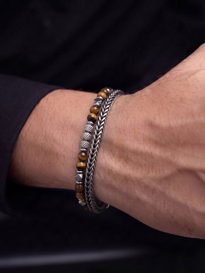 Vaelen Black-Silver Beaded Men’s Chain Bracelet - Swashaa