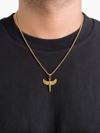 Vaelor Winged Sword Sharp Charm 18K Gold Plated Men’s Chain Pendant