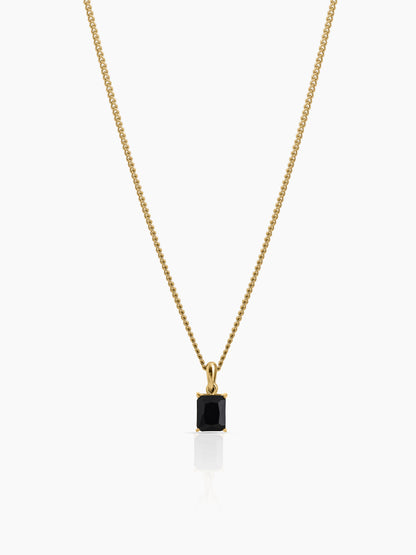 Vaeron Black Rectangular Stone 18K Gold Plated Men's Chain Pendant