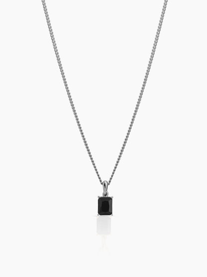 Vaeron Black Rectangular Stone Silver Men's Chain Pendant