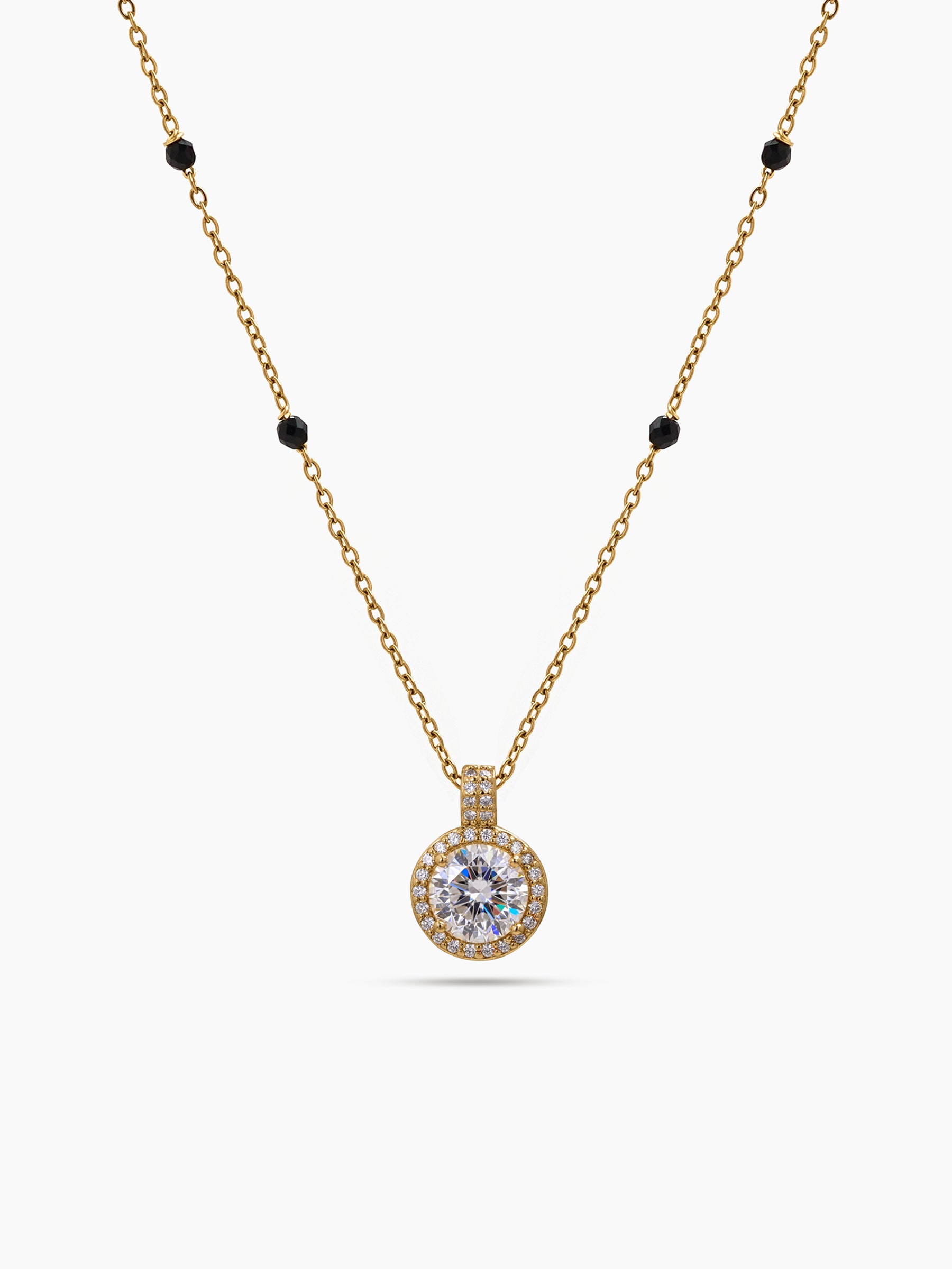 Vaidehi Halo Solitaire Diamond 18K Gold Plated Women's Chain Pendant Mangalsutra Necklace
