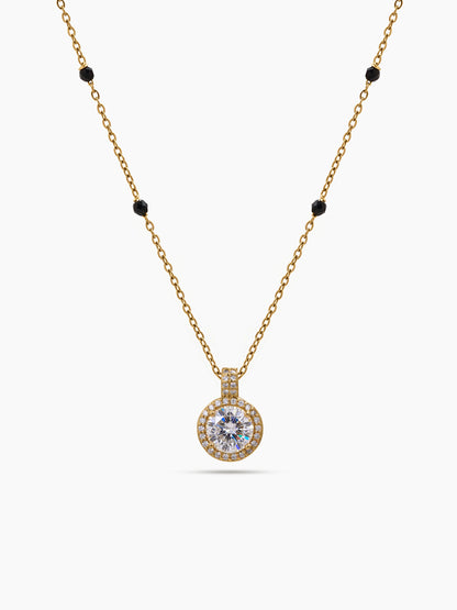 Vaidehi Halo Solitaire Diamond 18K Gold Plated Women's Chain Pendant Mangalsutra Necklace