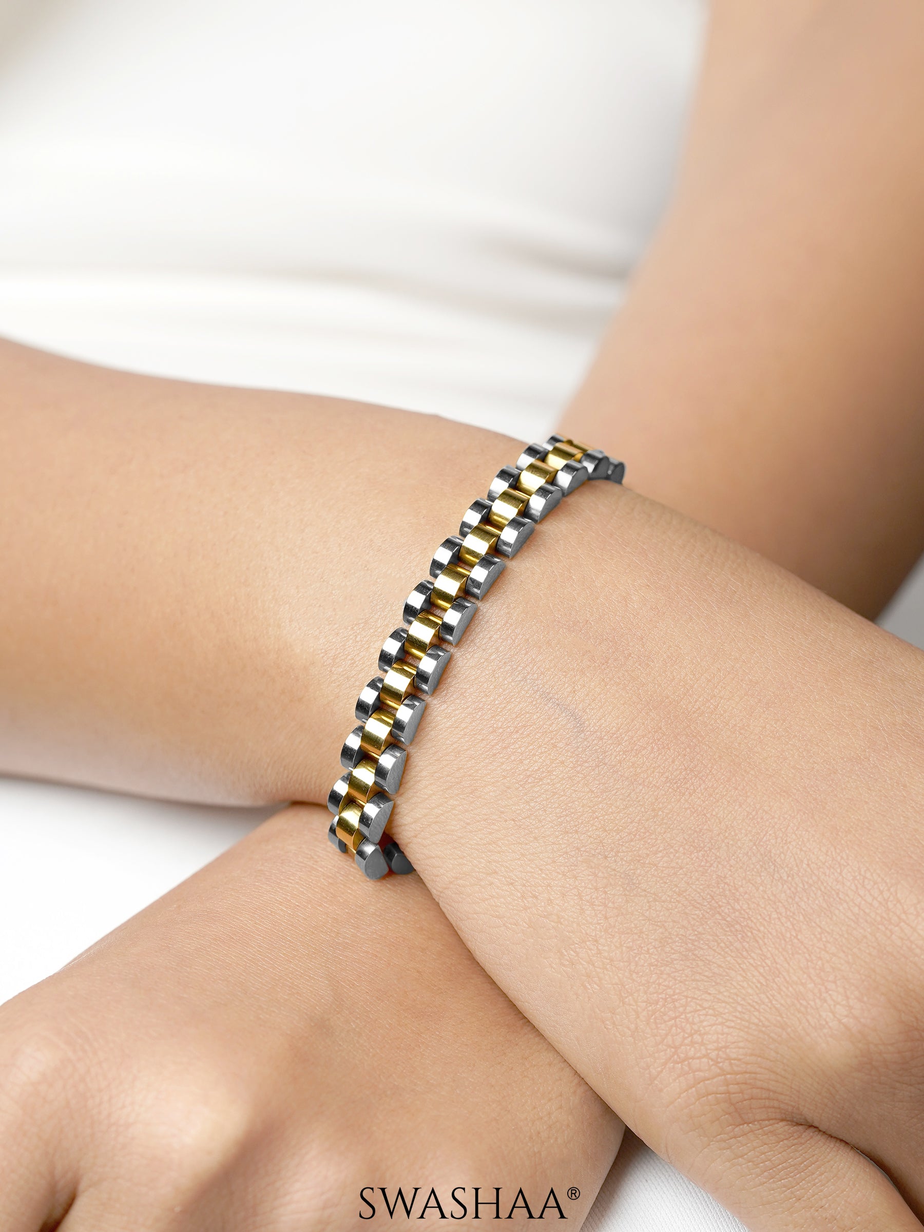 Valdez Women's Two-Tone Silver 18K Gold Plated Watch Belt Link Bracelet