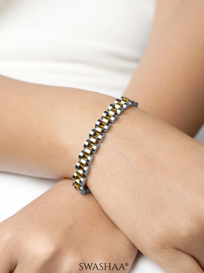 Valdez Women's Two-Tone Silver 18K Gold Plated Watch Belt Link Bracelet