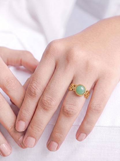 Valentina Green Stone 18K Gold Plated Women's Ring
