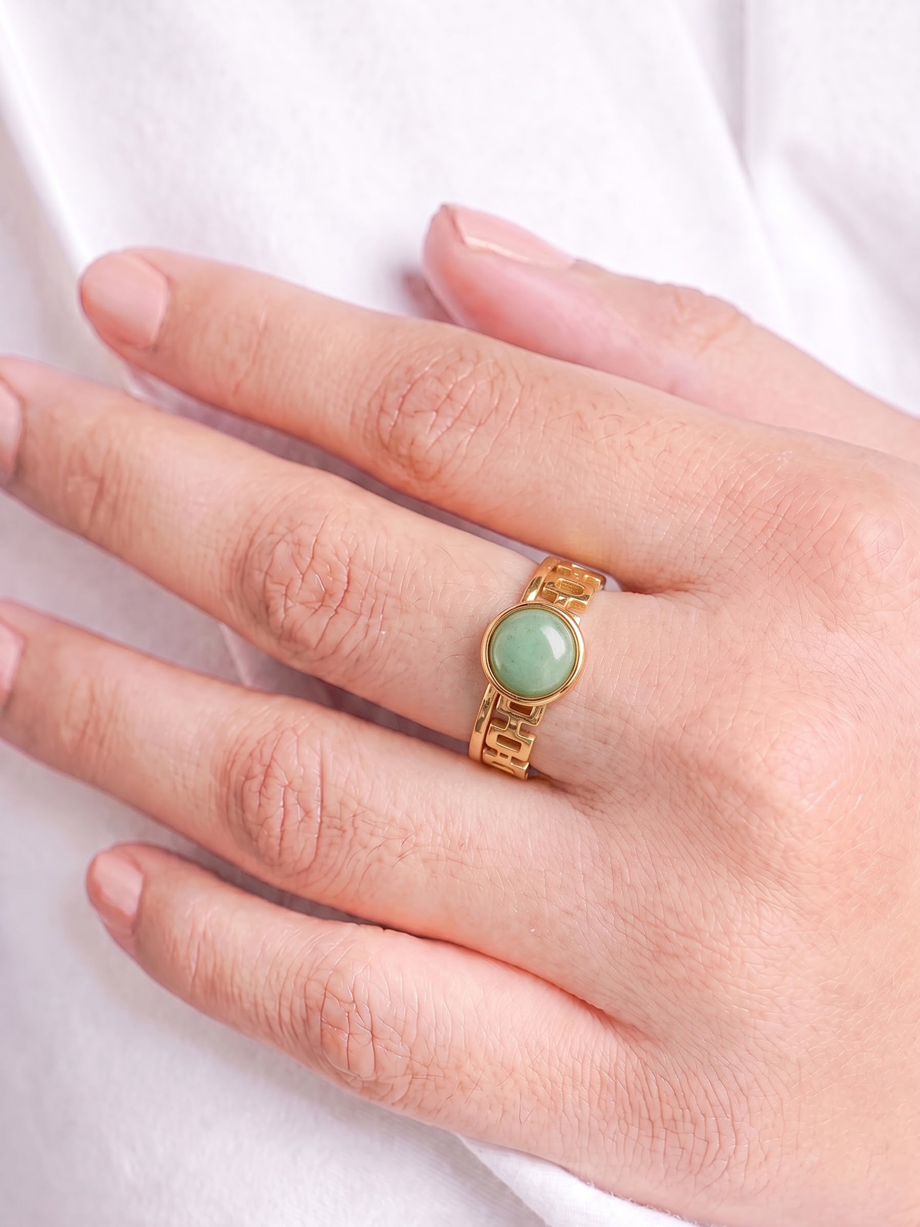 Valentina Green Stone 18K Gold Plated Women's Ring