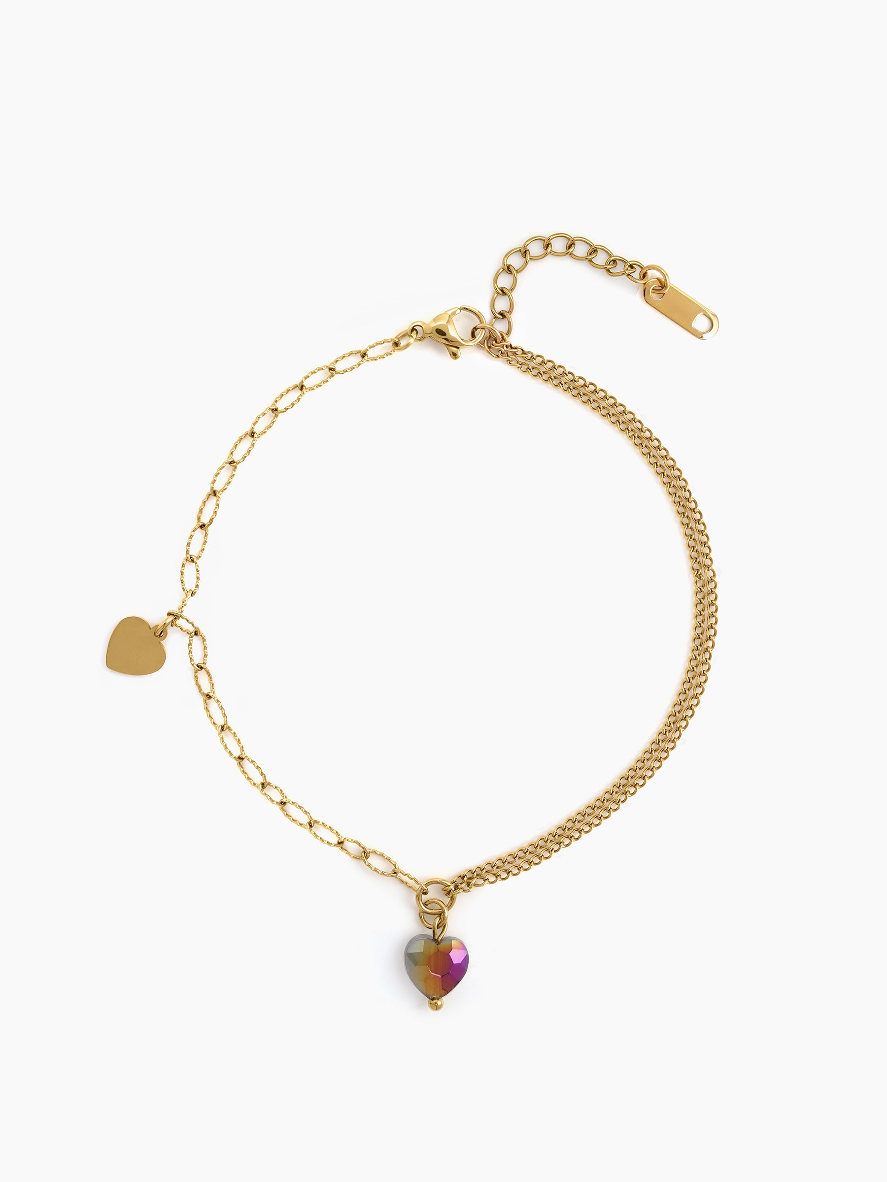 Valora Heart Charm Link Chain And Layered Chain 18K Gold Plated Women's Anklet