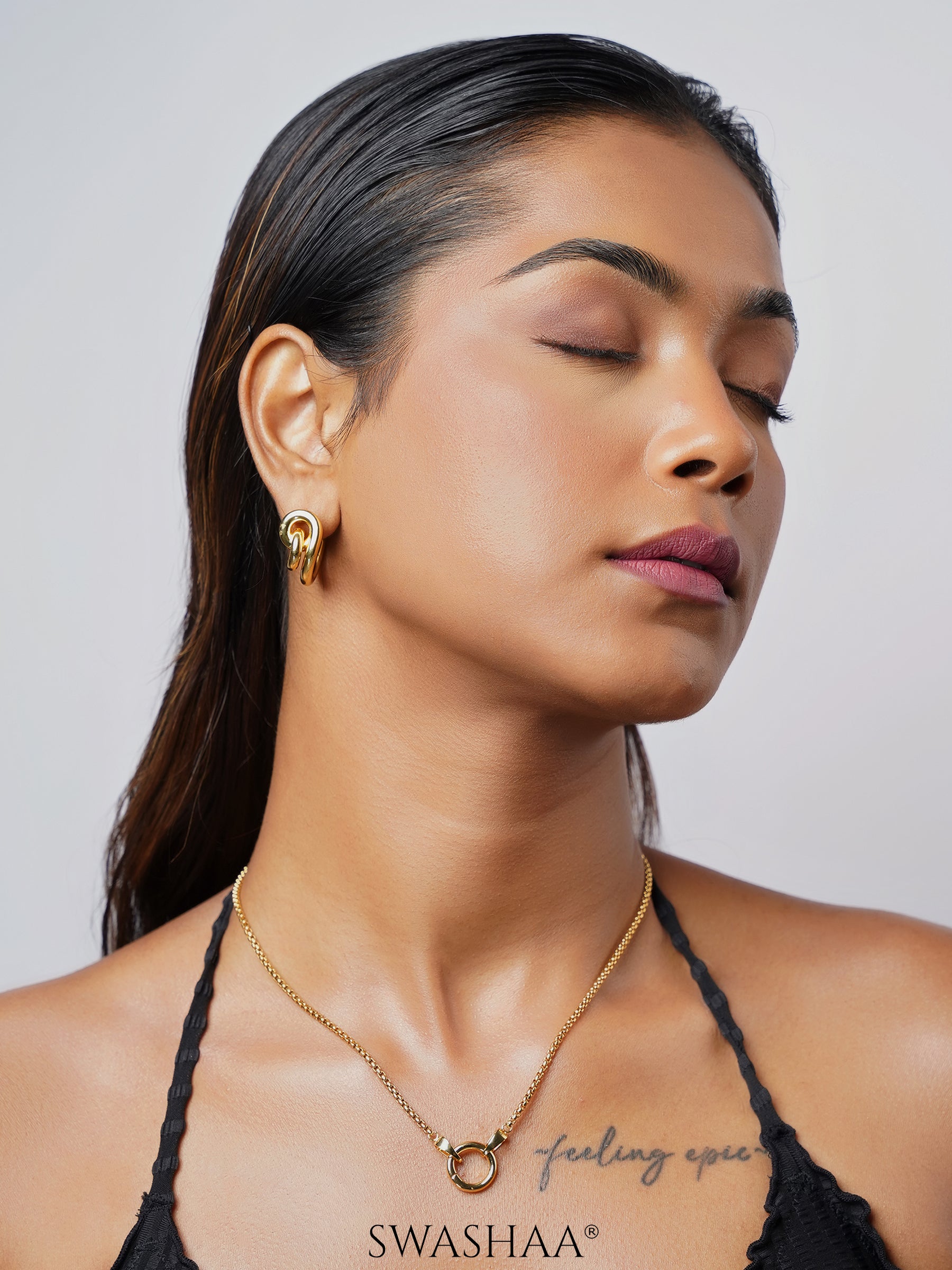 Vangie Eternal Ring Charm Amulate Box 18K Gold Plated Chain Pendant Necklace, Ariadne Knot 18K Gold Plated Earrings