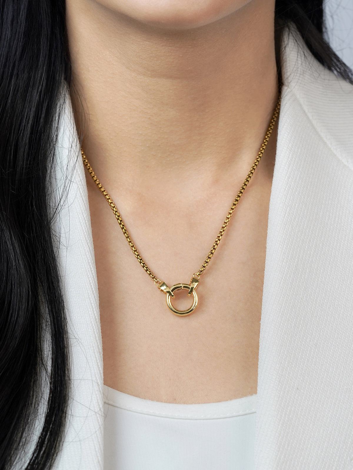 Vangie Eternal Ring Charm Amulate Box 18K Gold Plated Chain Pendant Necklace