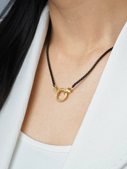 Vangie Eternal Ring Charm Amulate Box  Black 18K Gold Plated Chain Pendant Necklace