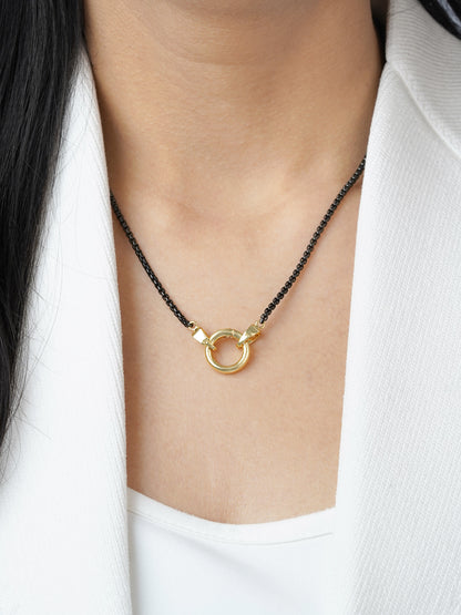 Vangie Eternal Ring Charm Amulate Box  Black 18K Gold Plated Chain Pendant Necklace